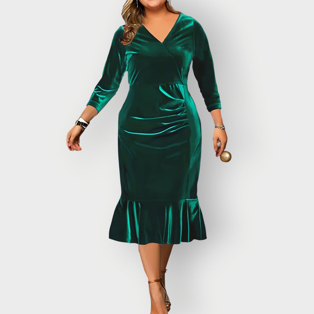 Vaerine | Luxe Velvet Ruffle Midi Dress