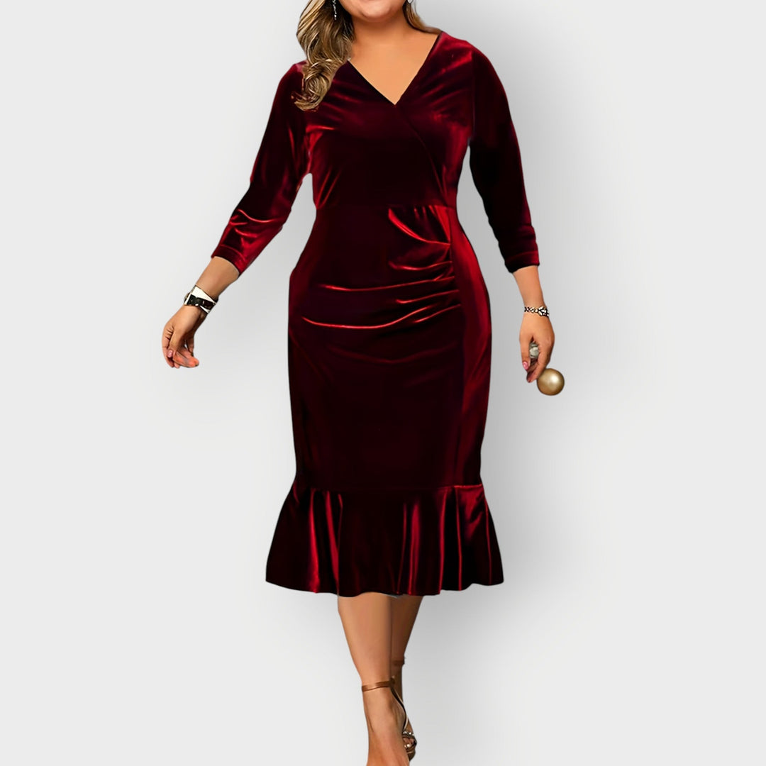 Vaerine | Luxe Velvet Ruffle Midi Dress