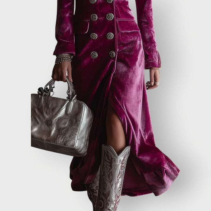 Sairen | Luxe Double-Breasted Velvet Maxi Dress